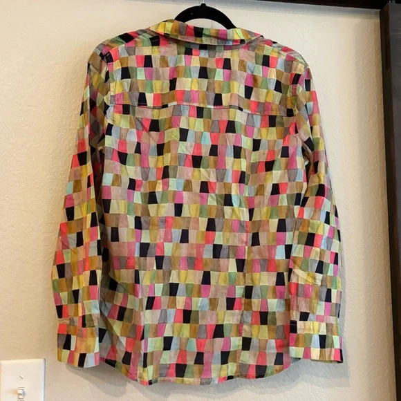 NIC+ZOE Colorful Patchwork Design Button Down Long Sleeve Cotton Blouse Small - Picture 2 of 5